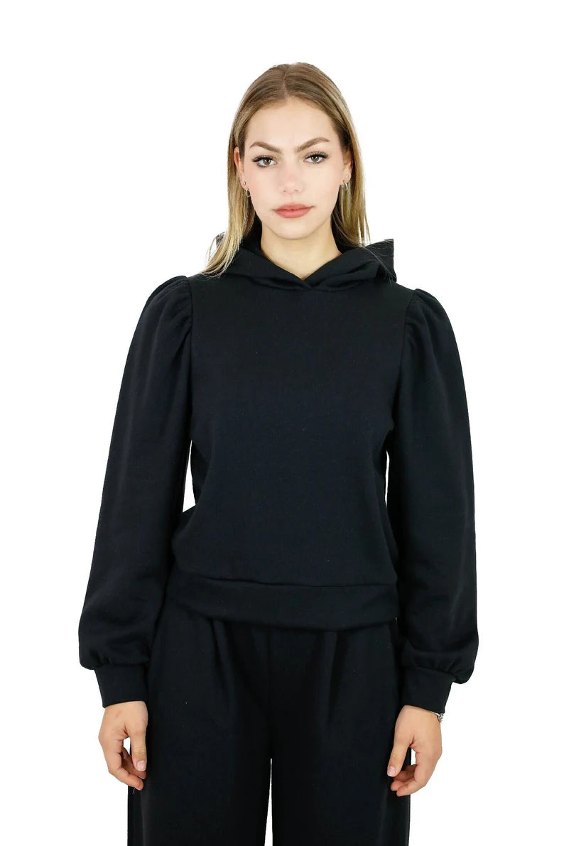 Cozy Fleece Puff Shoulder Hoodie