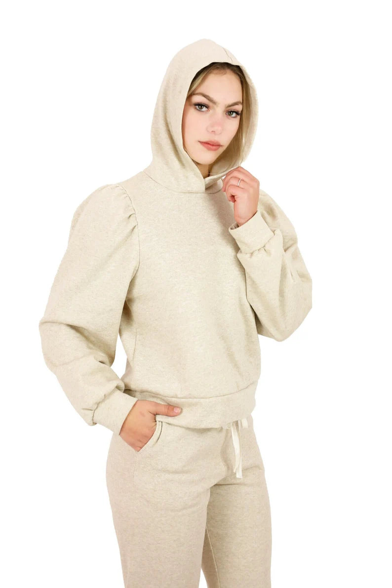 Cozy Fleece Puff Shoulder Hoodie