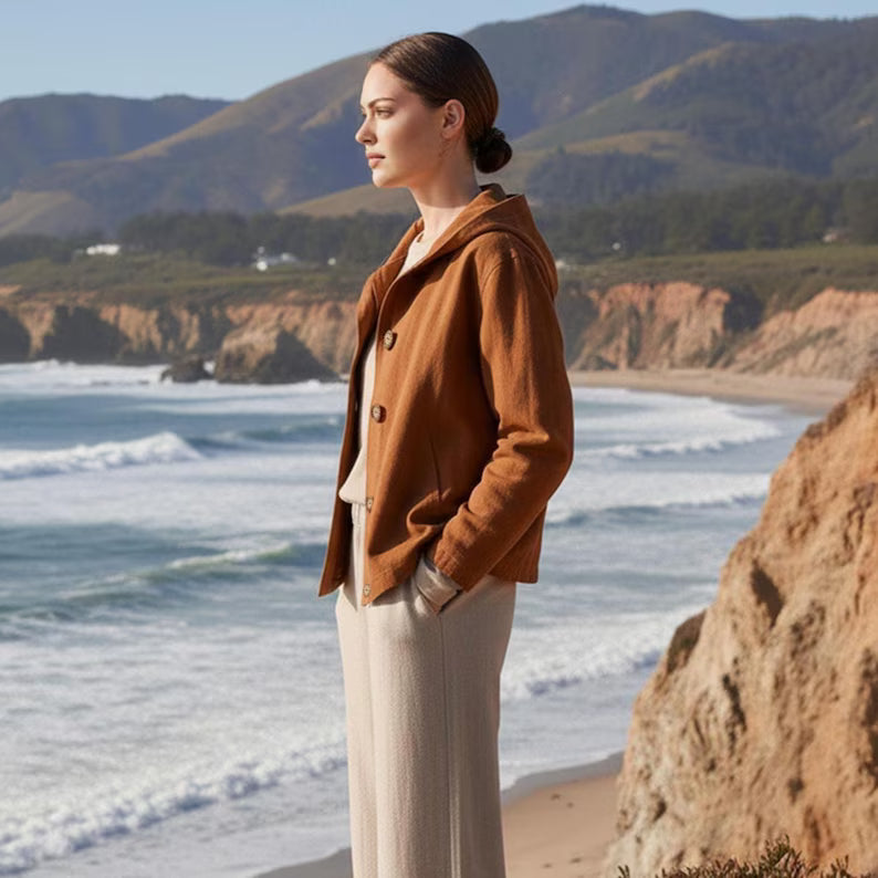 Linen Cotton Hooded Jacket - Lightweight Casual Short Coat for Spring and Fall