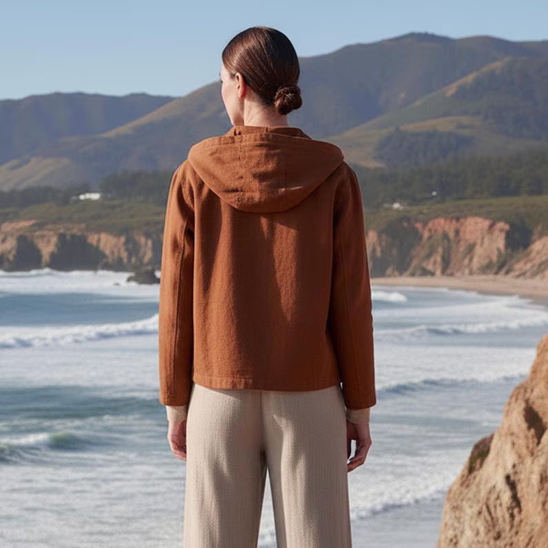 Linen Cotton Hooded Jacket - Lightweight Casual Short Coat for Spring and Fall