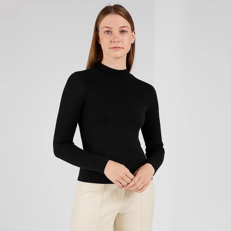Slim Fit Ribbed Sweater | Women's Mock Neck