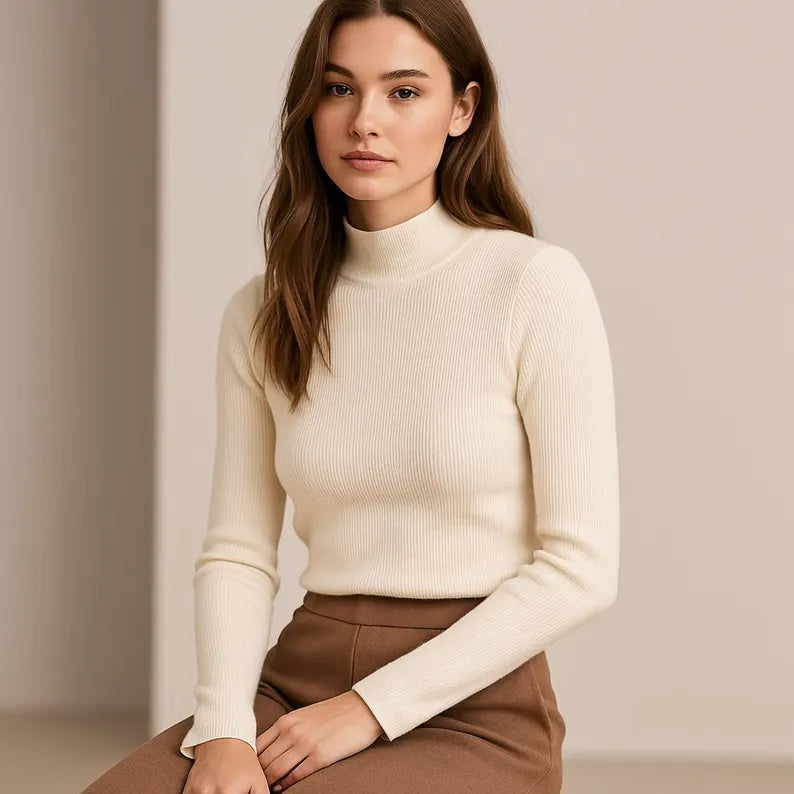 Slim Fit Ribbed Sweater | Women's Mock Neck