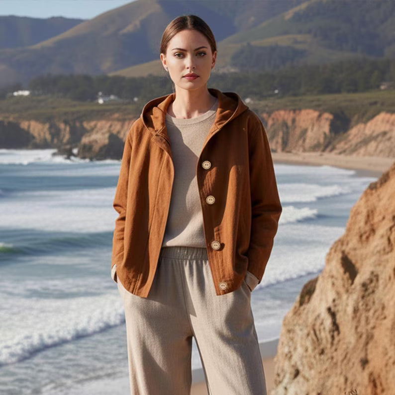 Linen Cotton Hooded Jacket - Lightweight Casual Short Coat for Spring and Fall